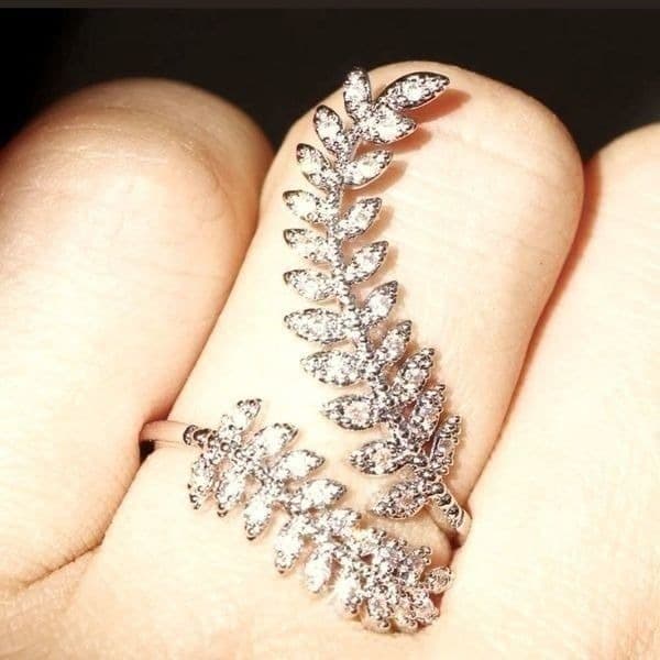 The Ivy Ring 925 Silver & cubic zirconia adjustable leaf ring - Thumbnail 8