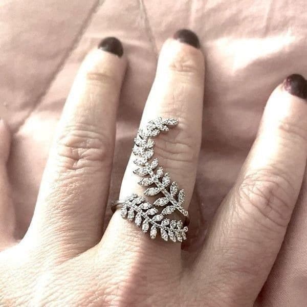 The Ivy Ring 925 Silver & cubic zirconia adjustable leaf ring - Thumbnail 3