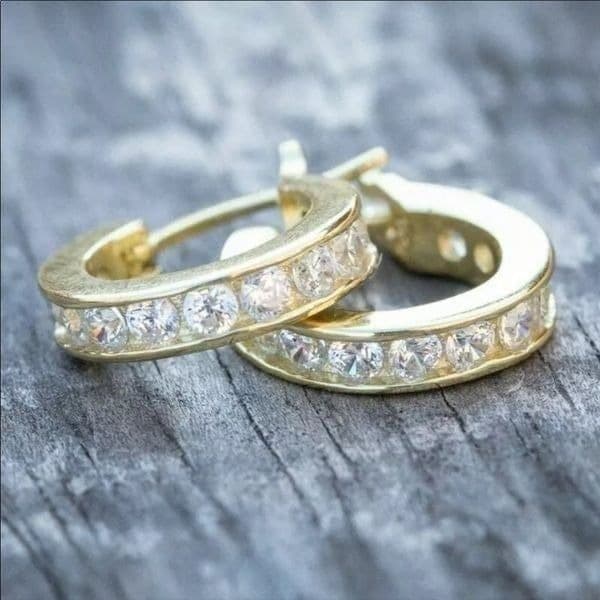 The Gold Glam Hoop 18k gold plated with cubic zirconia dainty hoop earrings - Image 1
