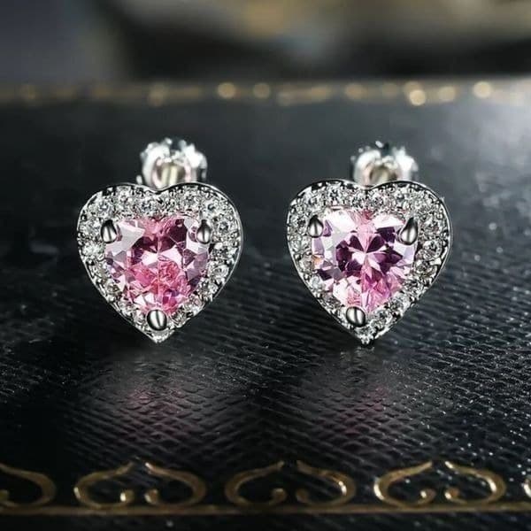 The Pink Kiss heart Stud Silver 925 earrings - Thumbnail 9