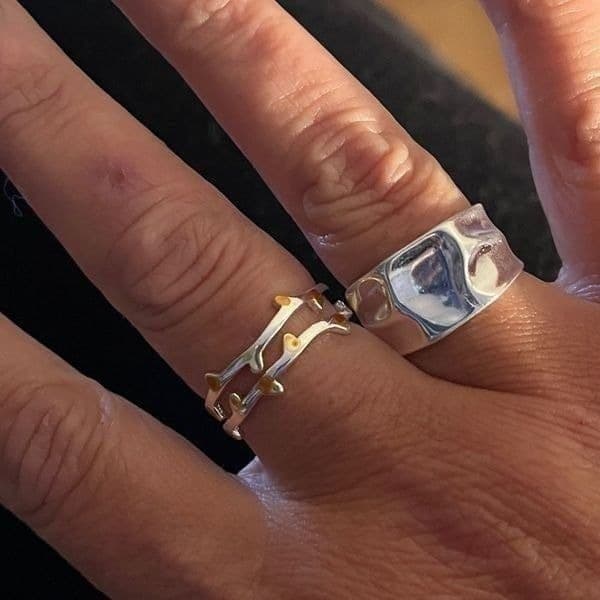 The Gold Leaf Ring in 925 silver adjustable size - Thumbnail 3