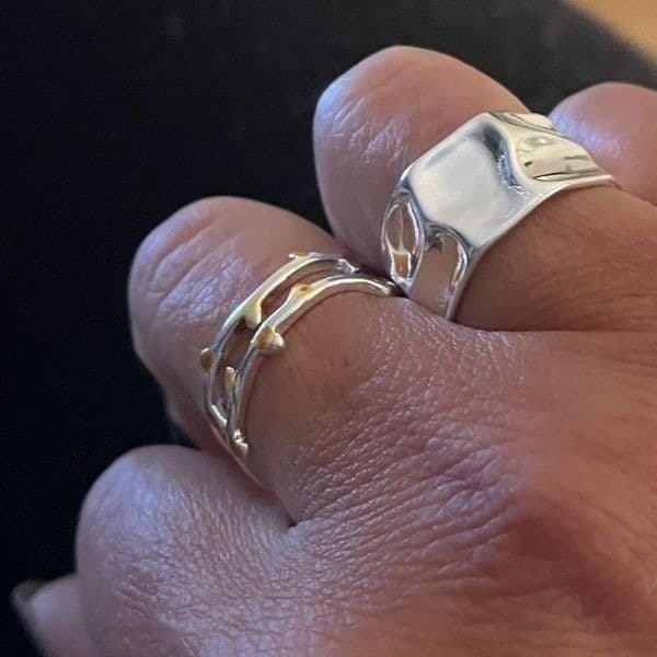 The Gold Leaf Ring in 925 silver adjustable size - Thumbnail 6