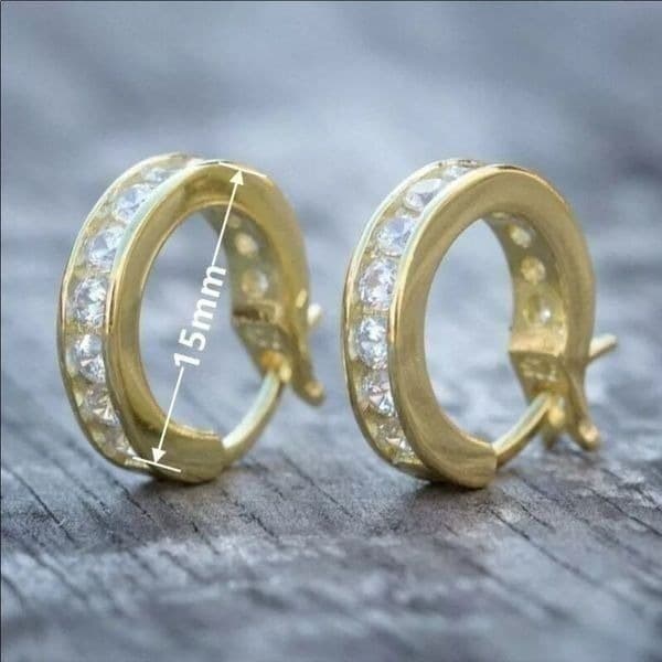 The Gold Glam Hoop 18k gold plated with cubic zirconia dainty hoop earrings - Thumbnail 2