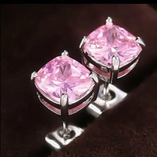 The Minimalist Pink Stud earrings in silver and cubic zirconia - Thumbnail 2