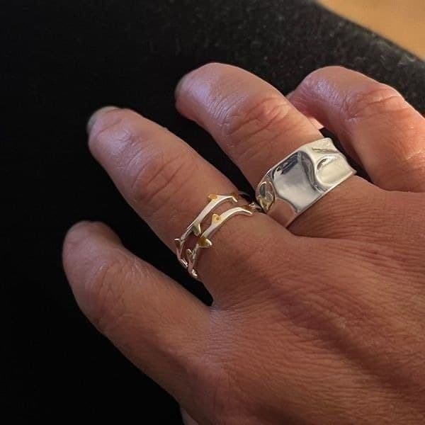 The Gold Leaf Ring in 925 silver adjustable size - Thumbnail 5