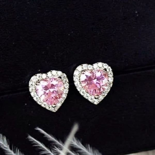 The Pink Kiss heart Stud Silver 925 earrings - Thumbnail 5