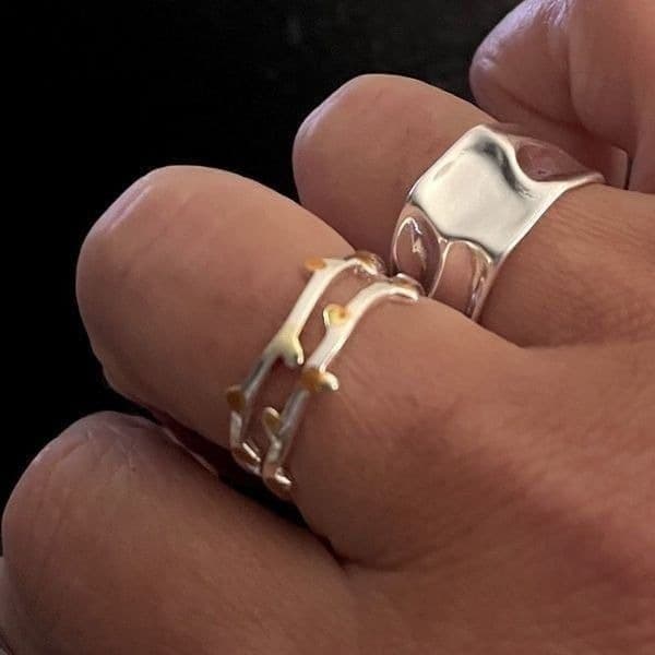 The Gold Leaf Ring in 925 silver adjustable size - Thumbnail 2