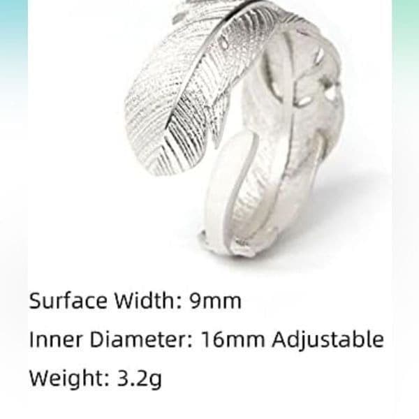 The Dainty Feather adjustable 925 silver ring - Thumbnail 4