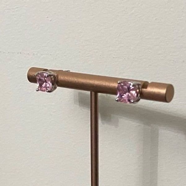 The Minimalist Pink Stud earrings in silver and cubic zirconia - Thumbnail 3