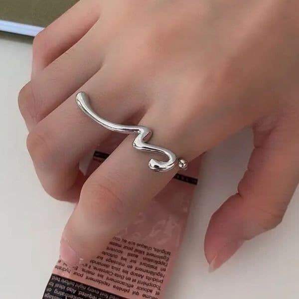 The Irregular Signature 2 finger Ring in Silver - Thumbnail 3