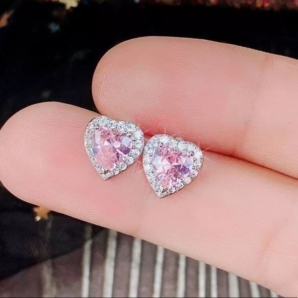 The Pink Kiss heart Stud Silver 925 earrings - Thumbnail 11
