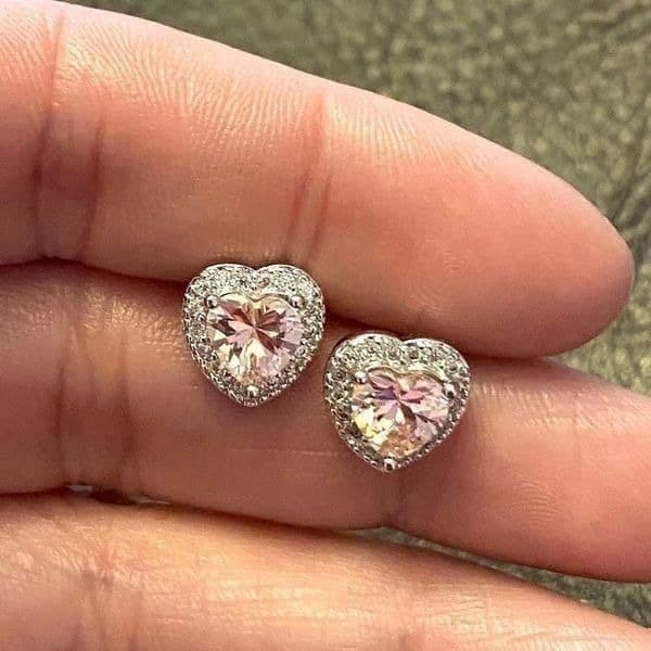 The Pink Kiss heart Stud Silver 925 earrings - Thumbnail 3