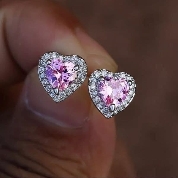 The Pink Kiss heart Stud Silver 925 earrings - Image 1