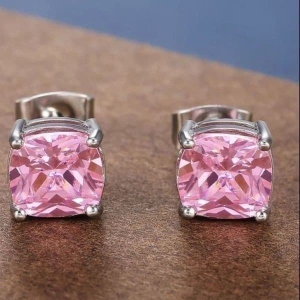 The Minimalist Pink Stud earrings in silver and cubic zirconia - Thumbnail 4