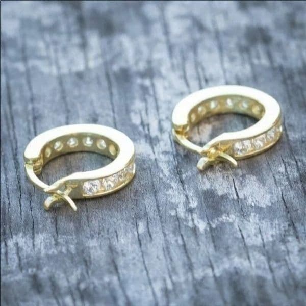 The Gold Glam Hoop 18k gold plated with cubic zirconia dainty hoop earrings - Thumbnail 3