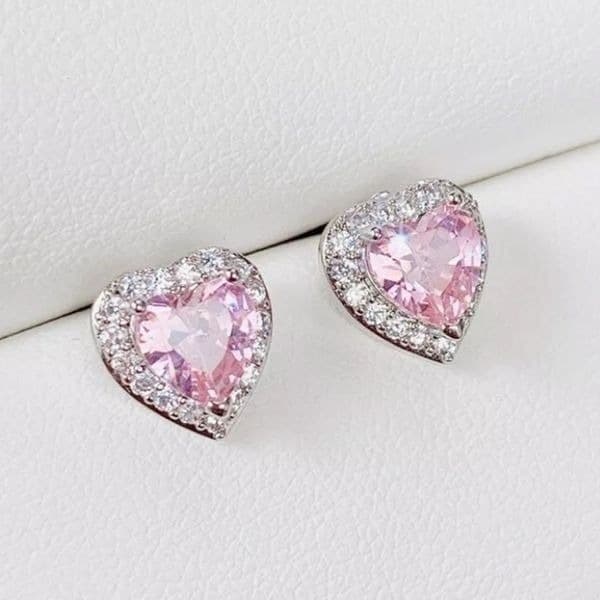 The Pink Kiss heart Stud Silver 925 earrings - Thumbnail 2