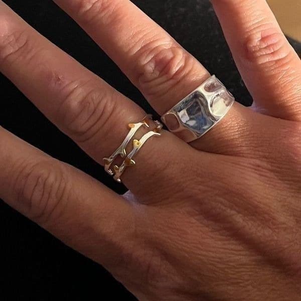 The Gold Leaf Ring in 925 silver adjustable size - Thumbnail 4