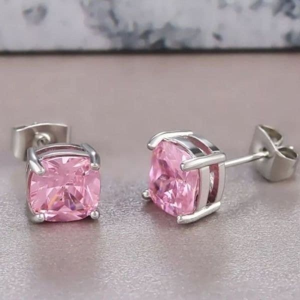 The Minimalist Pink Stud earrings in silver and cubic zirconia - Image 1