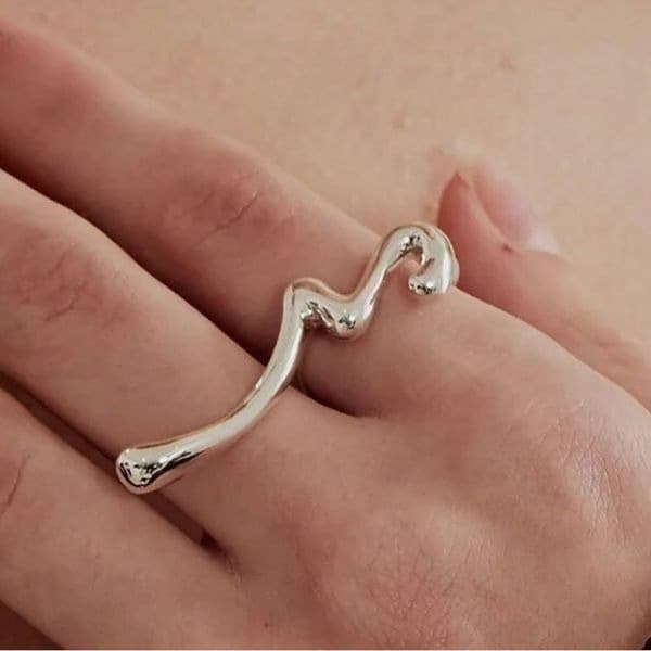 The Irregular Signature 2 finger Ring in Silver - Thumbnail 4