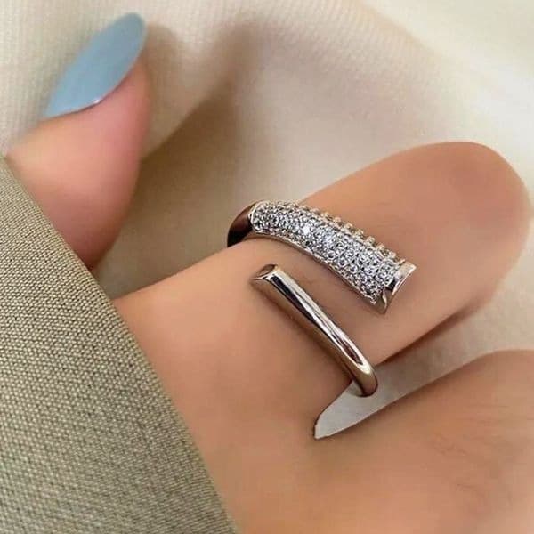 The Modern Bypass Ring with cubic zirconia in silver - Image 1