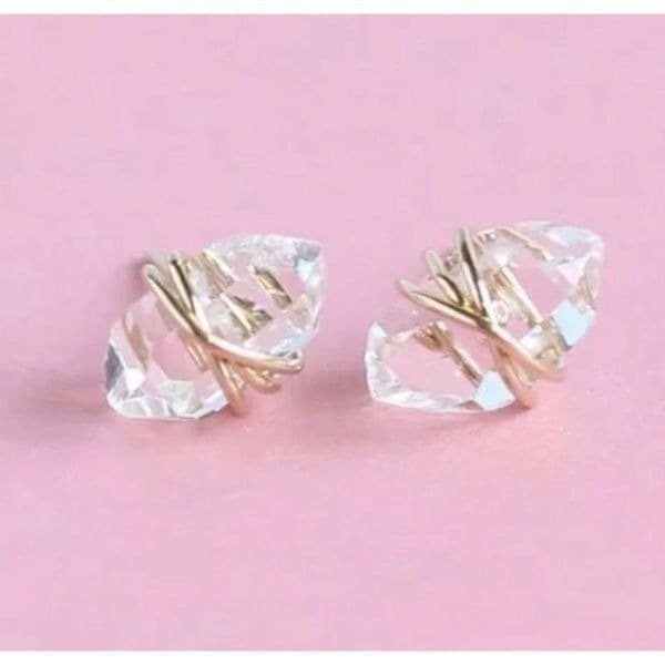 The Crystal Dream Gold plated wrapped lab created sapphire earrings - Thumbnail 4