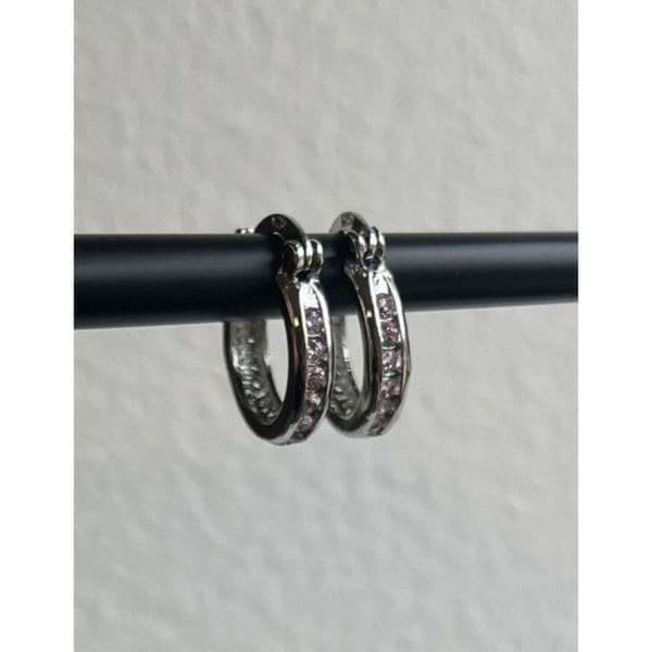 The Dainty Pink Hoop Earrings in cubic zirconia and 925 - Thumbnail 2