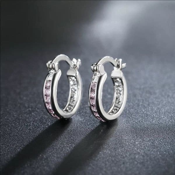 The Dainty Pink Hoop Earrings in cubic zirconia and 925 - Image 1