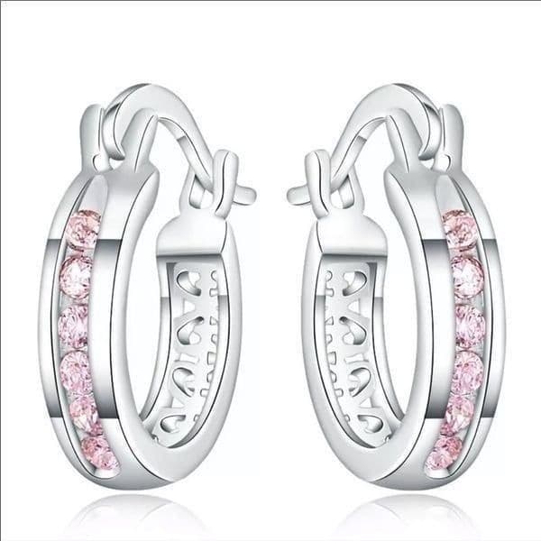 The Dainty Pink Hoop Earrings in cubic zirconia and 925 - Thumbnail 4