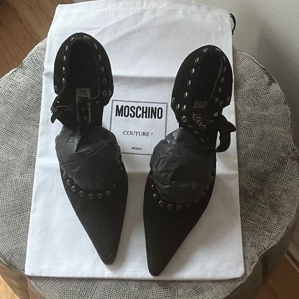 MOSCHINO Vintage black suede studded maryjane heels sz 36 - Image 1