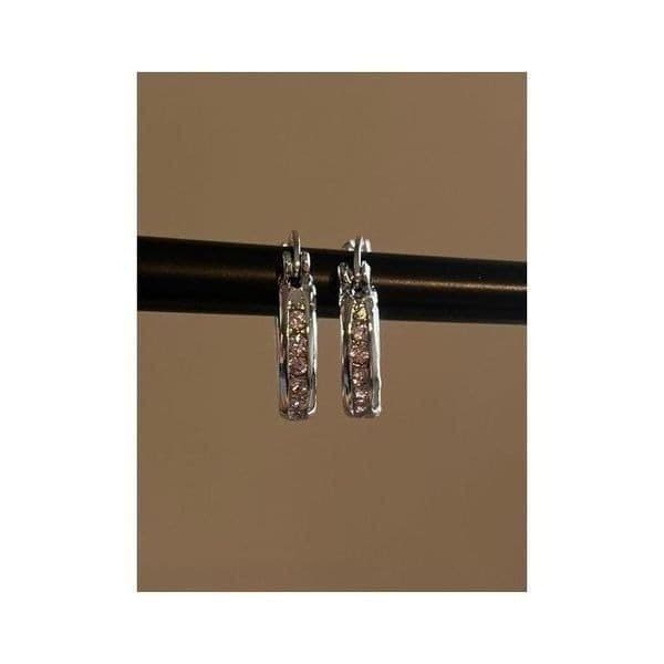 The Dainty Pink Hoop Earrings in cubic zirconia and 925 - Thumbnail 6