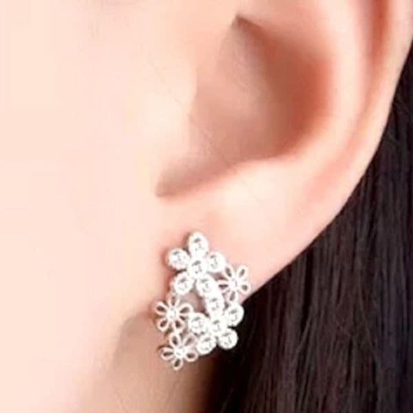 The Cluster Lovely sterling silver & Zircon flower earrings - Thumbnail 2