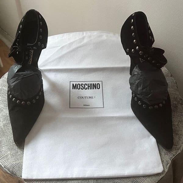 MOSCHINO Vintage black suede studded maryjane heels sz 36 - Thumbnail 2