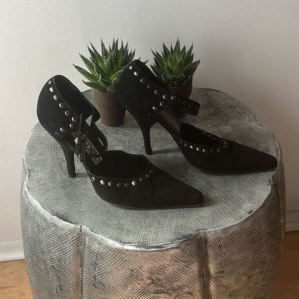 MOSCHINO Vintage black suede studded maryjane heels sz 36 - Thumbnail 3