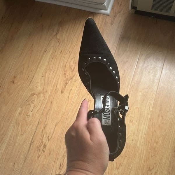 MOSCHINO Vintage black suede studded maryjane heels sz 36 - Thumbnail 11