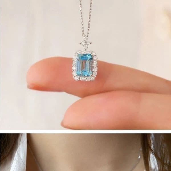 The Atlantis Aquamarine Pendant Necklace in 925 silver and lab created stones - Thumbnail 9
