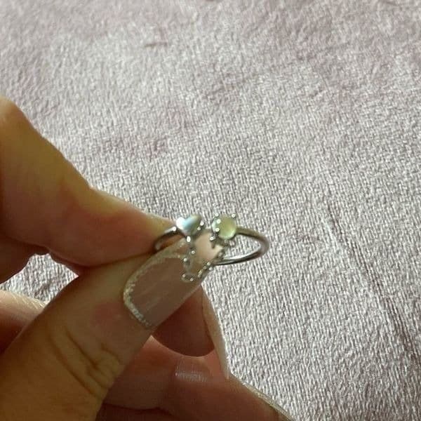 The Dainty Chain Heart ring adjustable 925 silver and moonstone - Thumbnail 11
