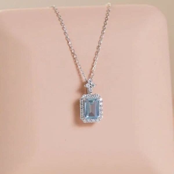 The Atlantis Aquamarine Pendant Necklace in 925 silver and lab created stones - Thumbnail 7