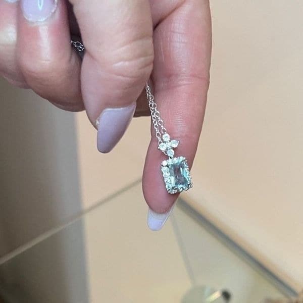 The Atlantis Aquamarine Pendant Necklace in 925 silver and lab created stones - Thumbnail 6