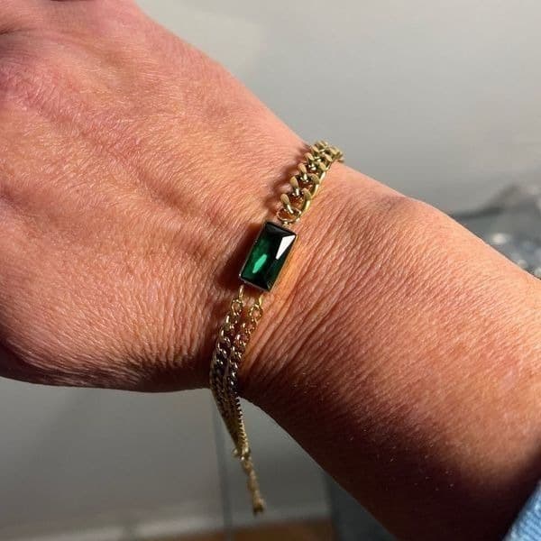 The Champion Bracelet 18K Gold Plated Link Chain w/ Green Gemstone - Thumbnail 8