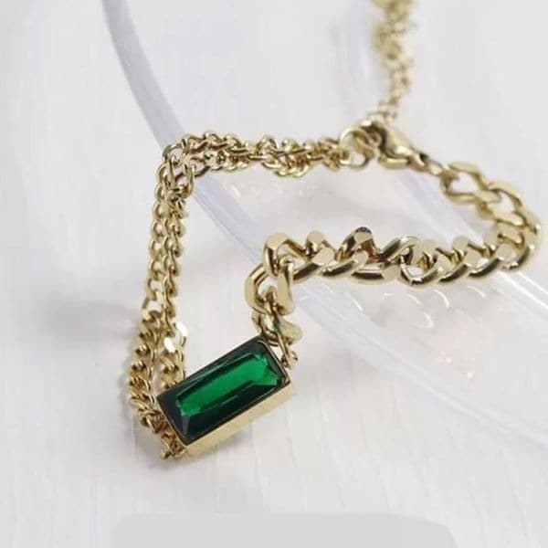 The Champion Bracelet 18K Gold Plated Link Chain w/ Green Gemstone - Thumbnail 6