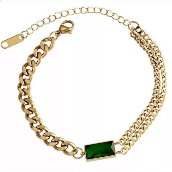 The Champion Bracelet 18K Gold Plated Link Chain w/ Green Gemstone - Thumbnail 4
