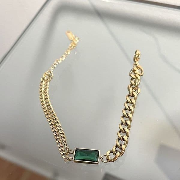 The Champion Bracelet 18K Gold Plated Link Chain w/ Green Gemstone - Thumbnail 7