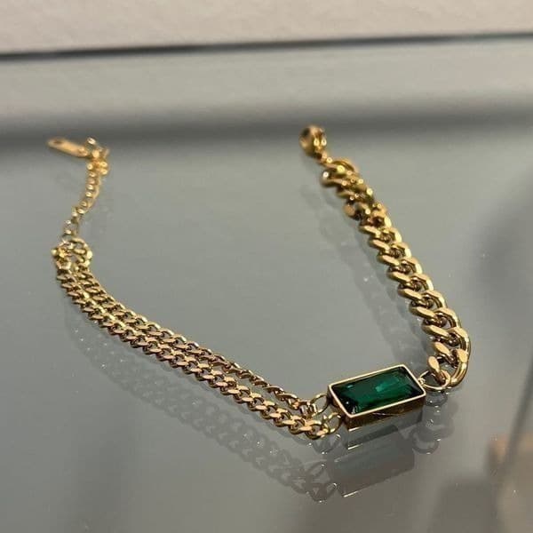 The Champion Bracelet 18K Gold Plated Link Chain w/ Green Gemstone - Thumbnail 10