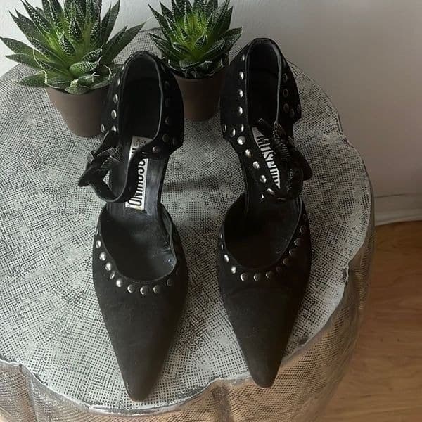 MOSCHINO Vintage black suede studded maryjane heels sz 36 - Thumbnail 4