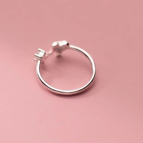 The Dainty Chain Heart ring adjustable 925 silver and moonstone - Thumbnail 3