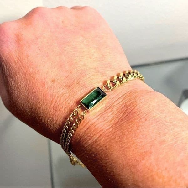The Champion Bracelet 18K Gold Plated Link Chain w/ Green Gemstone - Thumbnail 9