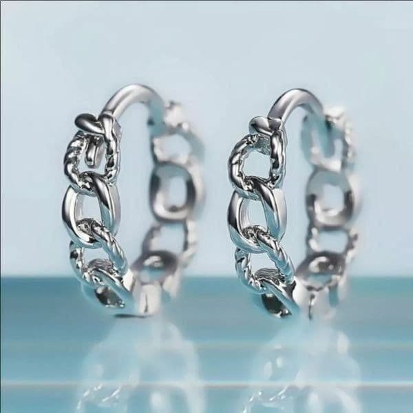 The Mini Chain Hoop dainty 925 silver huggie, hoop earrings. - Image 1