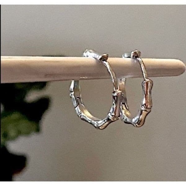 The Bamboo Bae 925 silver dainty huggie, hoop earrings - Thumbnail 3