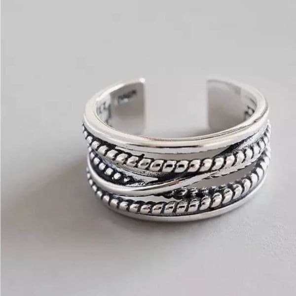 The Boho Weave Ring wide band adjustable in 925 silver - Thumbnail 8