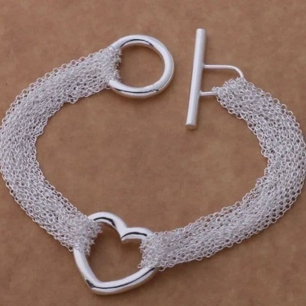 The Mesh Chain Heart Toggle Bracelet 925 silver - Thumbnail 4